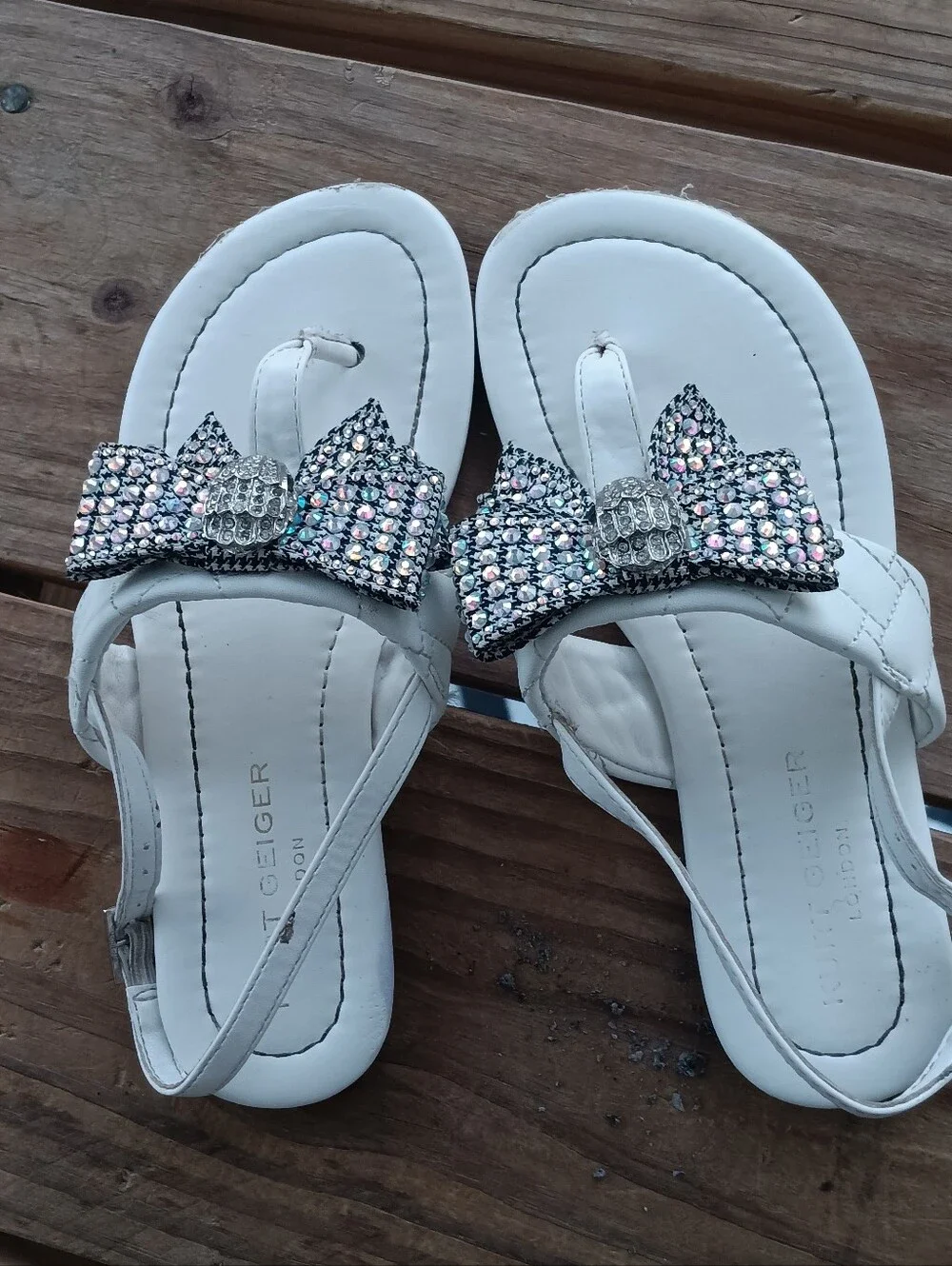 Kirk G White Jeweled Bow Thong Sandals